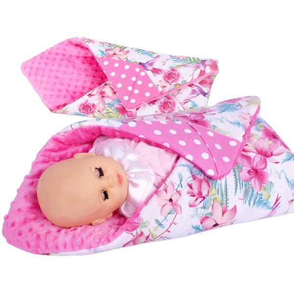 Fascia Per Bambole Con Tasche Bobo Coperta Per Bambole In Cotone E Minky - Fiori Rosa-image