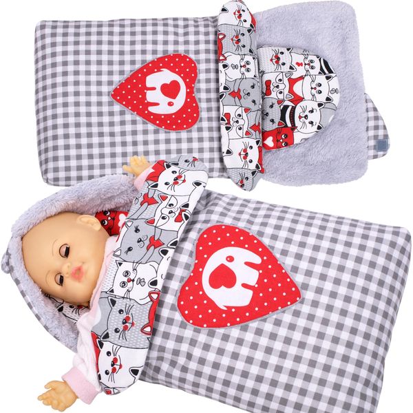 Fascia Per Bambole Bobo Per Neonato Con Cappuccio E Applicazioni Con Elefante. Coperta Per Passeggini Per Bambole - Grigio A Quadri-image