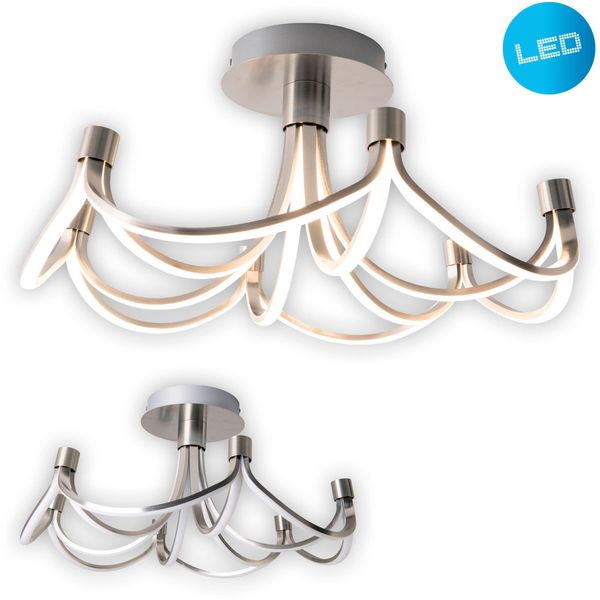 Näve LED Deckenleuchte "Festos", Silber (Silberfarben), 1, Ø 60Cm H: 30Cm, 1 Stk., Leuchten, Krone, In 3-Stufen Dimmbar, Nickelmatt, WarmweißE Led, D: 60Cm, LED Deckenleuchte-image
