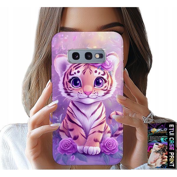 Custodia Per Samsung Galaxy S10E - Simpatica Tigre Su Sfondo Rosa + Foil-image