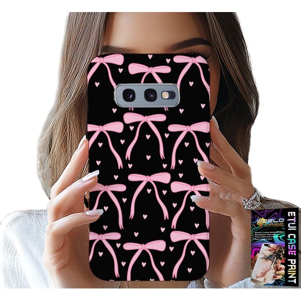 Custodia Per Samsung Galaxy S10E - Nastro Nero E Rosa Con Fiocchi-image