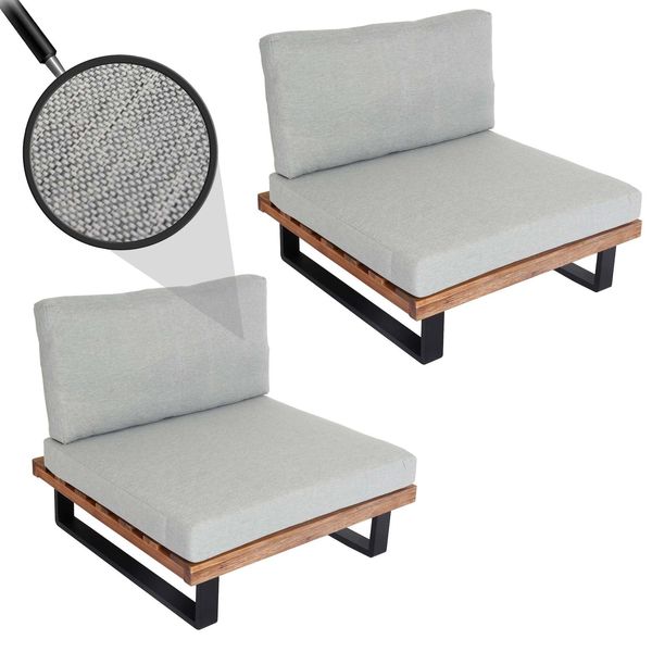 2Er-Set Lounge-Sessel MCW-H54, Garten-Sessel, Spun Poly Akazie Holz Fsc-Zertifiziert Alu ~ Hellbraun, Polster Hellgrau-image