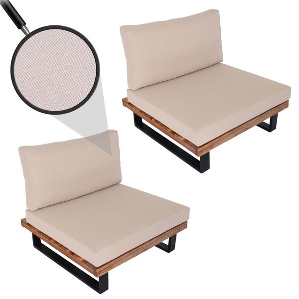2Er-Set Lounge-Sessel MCW-H54, Garten-Sessel, Spun Poly Akazie Holz Fsc-Zertifiziert Alu ~ Hellbraun, Polster Beige-image