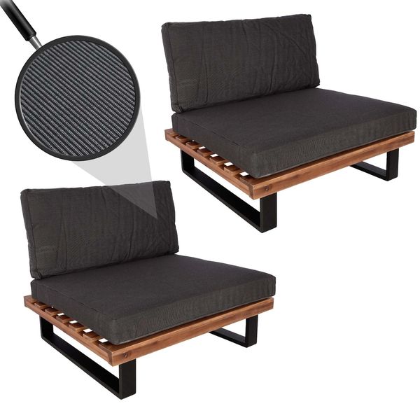 2Er-Set Lounge-Sessel MCW-H54, Garten-Sessel, Spun Poly Akazie Holz Fsc-Zertifiziert Alu ~ Braun, Polster Dunkelgrau-image