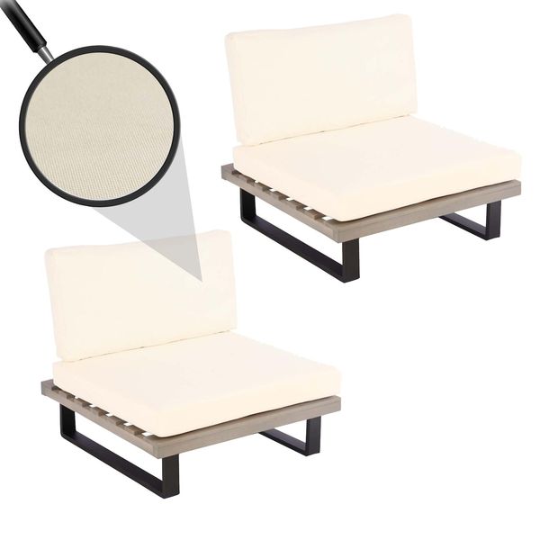 2Er-Set Lounge-Sessel MCW-H54, Garten-Sessel, Spun Poly Akazie Holz Fsc-Zertifiziert Alu ~ Grau, Polster Cremeweiß-image