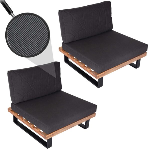 2Er-Set Lounge-Sessel MCW-H54, Garten-Sessel, Spun Poly Akazie Holz Fsc-Zertifiziert Alu ~ Hellbraun, Polster Dunkelgrau-image