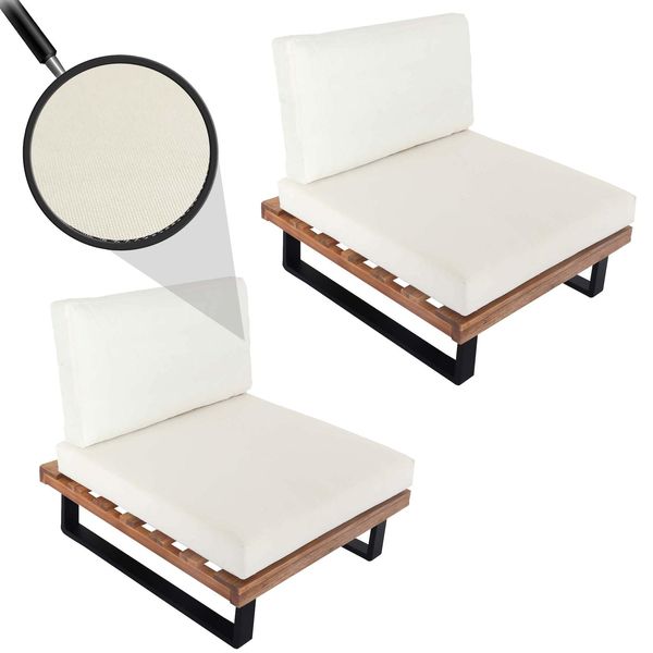 2Er-Set Lounge-Sessel MCW-H54, Garten-Sessel, Spun Poly Akazie Holz Fsc-Zertifiziert Alu ~ Hellbraun, Polster Cremeweiß-image