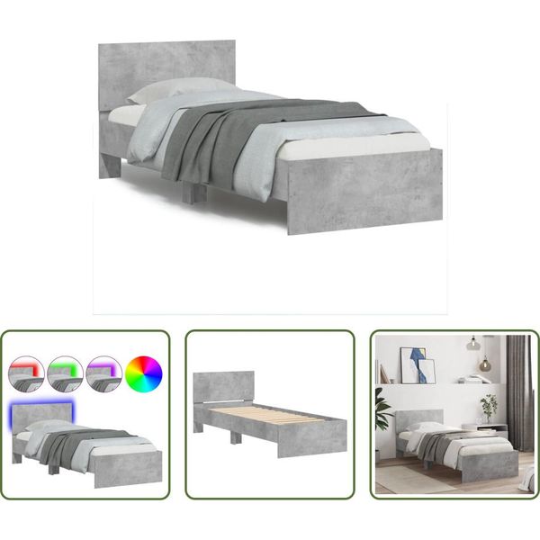 The Living Store Struttura Letto Con Testiera E Luci Led Grigio Cemento 75X190 Cm-image