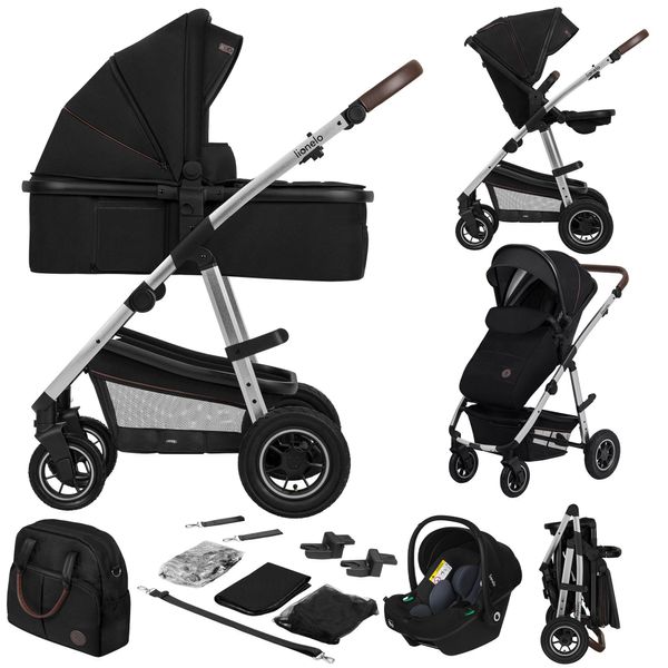 Lionelo Amber - Passeggino 3 In 1 - Set Sportivo, Seduta, Navicella Fissa, Seggiolino Auto, Borsa, Zanzariera, Parapioggia - Nero Argento-image