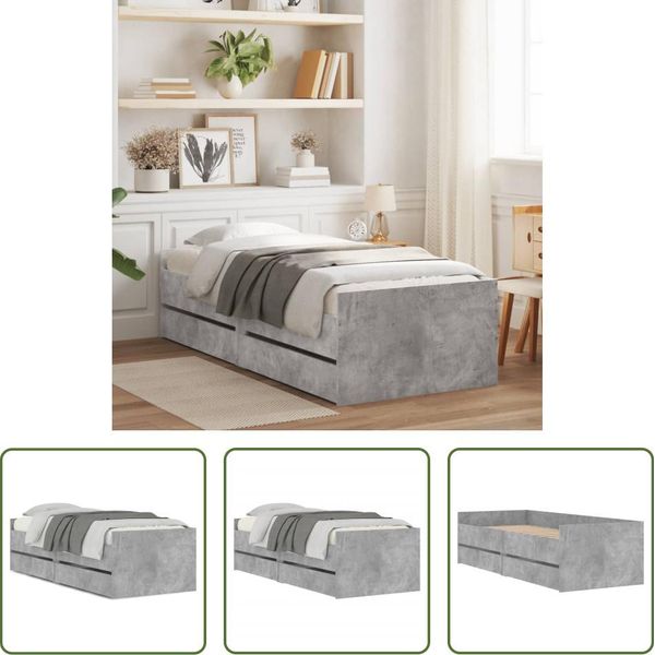 The Living Store Struttura Letto Con Cassetti In Cemento Grigio 90X200 Cm-image
