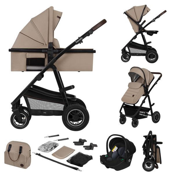 Lionelo Amber - Passeggino 3 In 1 - Set Sportivo, Seduta, Navicella Fissa, Seggiolino Auto, Borsa, Zanzariera, Parapioggia - Beige Sand-image