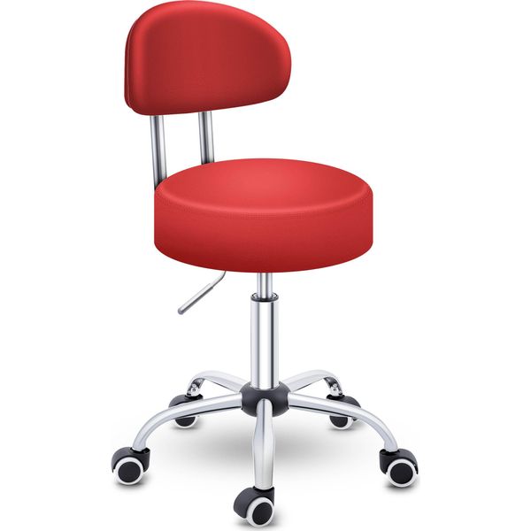 Tresko® Sgabello Rotante Con Schienale 150 Kg Rosso | Sgabello Da Lavoro Regolabile In Altezza 46-58 Cm | Sgabello Girevole Con Rotelle | Sedia Da Ufficio Sgabello Sedia Girevole Sgabello Cosmetico-image
