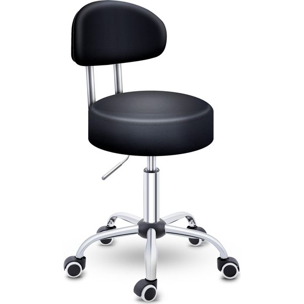 Tresko® Sgabello Rotante Con Schienale 150 Kg Nero | Sgabello Da Lavoro Regolabile In Altezza 46-58 Cm | Sgabello Girevole Con Rotelle | Sedia Da Ufficio Sgabello Sedia Girevole Sgabello Cosmetico-image