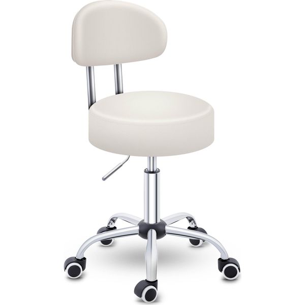 Tresko® Sgabello Rotante Con Schienale 150 Kg Beige | Sgabello Da Lavoro Regolabile In Altezza 46-58 Cm | Sgabello Girevole Con Rotelle | Sedia Da Ufficio Sgabello Sedia Girevole Sgabello Cosmetico-image