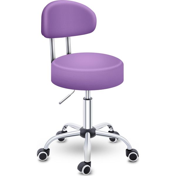 Tresko® Sgabello Rotante Con Schienale 150 Kg Viola | Sgabello Da Lavoro Regolabile In Altezza 46-58 Cm | Sgabello Girevole Con Rotelle | Sedia Da Ufficio Sgabello Sedia Girevole Sgabello Cosmetico-image