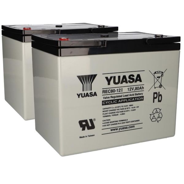 2X Batteria Al Piombo Yuasa REC80-12I Pb 12V / 80Ah A Prova Di Ciclo, Filettatura Interna M6-image