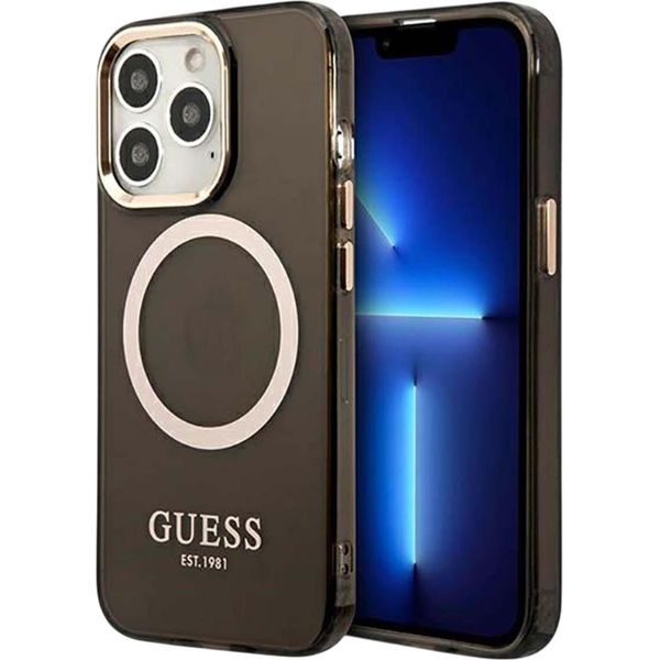 Guess Guhmp13Xhtcmk Custodia Rigida Per Iphone 13 Pro Max 6.7 Nero/Nero Profilo Oro Traslucido Magsafe-image