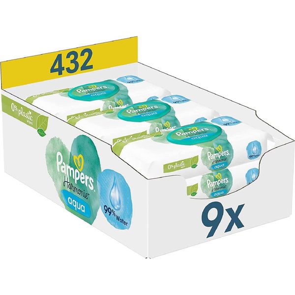 Pampers Harmonie Aqua Salviette Per Bambini, (9 X 48 Pezzi), Protezione Delicata Per La Pelle Morbida Con Il 99% Di Acqua, 432 Salviette-image