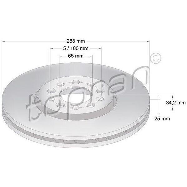Topran 107 682 - Oe 1J0 615 301C Bremsscheibe, Vorderachse FüR A1 (8X), A3 (8L), Cordoba (6L), Ibiza (6L), Ibiza (6J, 6P), Leon (1M1), Toledo Ii (1M2), Toledo Iv (KG3), Fabia I (6Y), Fabia Ii (54), Fabia Iii (Nj), Octavia I (1U), Rapid (Nh), Roomster (5J), Bora (1J), Golf Iv (1J), Polo (9N), Polo (6C, 6R)-image