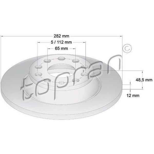 Topran 115 893 - Oe 5Q0 615 601G Disco Freno, Asse Posteriore Per A3 (8P), Q3 (8U), Alhambra (710, 711), Altea (5P), Leon (1P1), Toledo Iii (5P2), Octavia Ii (1Z), Superb Ii (3T), Yeti (5L), Cc (358), Eos (1F), Golf Plus (5M), Golf V (1K), Golf Vi, Jetta Iii (1K2), Passat (3C), Passat (365, 362), Passat Cc (357), Sharan (7N), Tiguan (5N), Touran (1T)-image