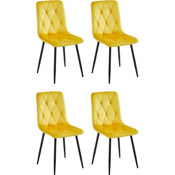 Sedia Da Pranzo Casadolce Melko, Set Di 4, Giallo, 43X54X91 Cm, Imbottita, Cuciture Decorative Su Schienale E Seduta, 120 Kg. Capacità Di Carico-image
