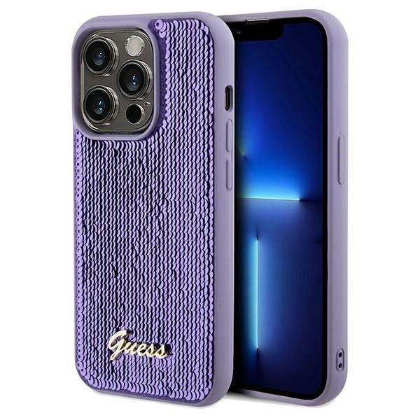 Guess Guhcp13Lpsfdgsu Custodia Rigida Per Iphone 13 Pro / 13 6.1 Fioletowy/Purple Sequin Script Metal-image