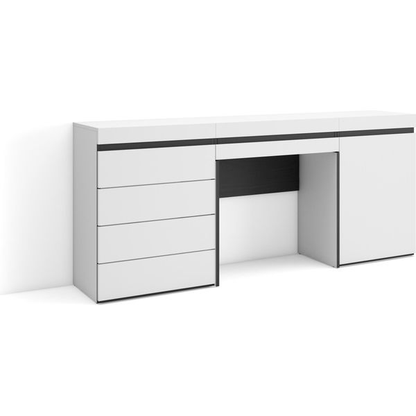 Tavolo Da Toeletta, 177X75X35Cm, Con Cassetto, Cassettiera, Bianco-image