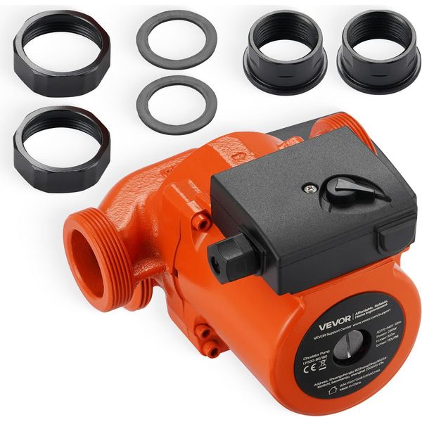 Vevor LPS32-8S/180 Pompa Di Circolazione In Ghisa, 3/8 Cv, 110 Lpm, Circolazione Acqua Calda, Attacco Filettato, Regolazione Velocità A 3 Stadi, Funzionamento Silenzioso, Per Sistemi Di Riscaldamento Domestico-image