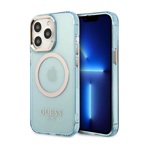 Guess Guhmp13Lhtcmb Custodia Rigida Per Iphone 13 Pro / 13 6.1 Blu/Blu Profilo Oro Traslucido Magsafe-image