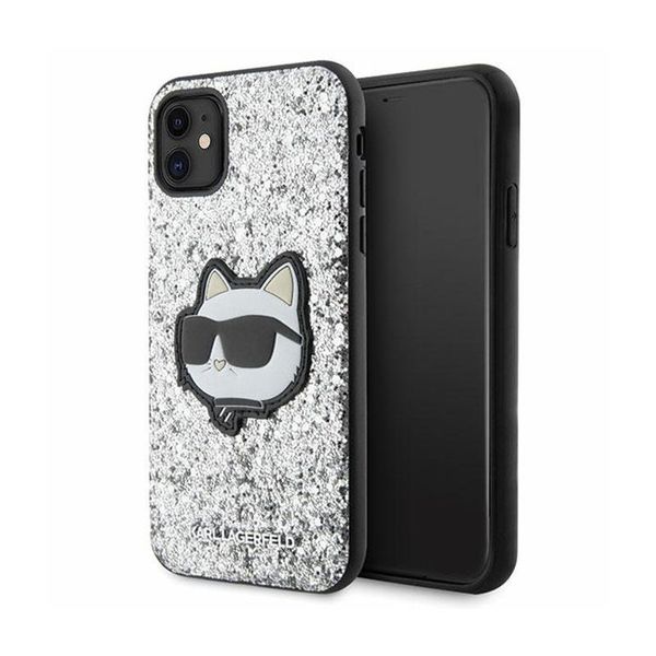 Karl Lagerfeld Klhcn61G2Cps Custodia Rigida Iphone 11 / Xr 6.1 Srebrny/Argento Glitter Choupette Patch-image