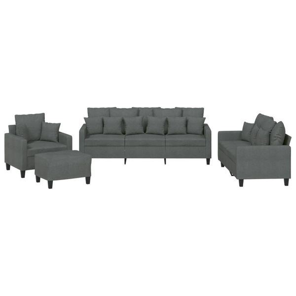 Vidaxl Set Di Divani 4 Pezzi Con Cuscini In Tessuto Grigio Scuro-image