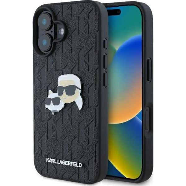 Karl Lagerfeld Monogram Karl & Choupette Head Pin Custodia Per Iphone 16 Plus - Nero-image
