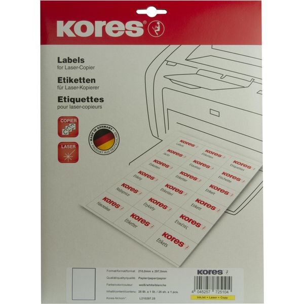Kores L210297.25 Kores Universal-Etiketten, 210 X 297 Mm, Weiß, 25 Blatt-image