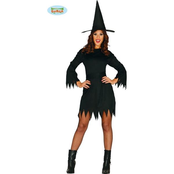 Strega Nera Magia Halloween Cappello Costume Cappotto Abito Mistico Erborista Gotico, Taglia: 38 - 40 (M) Colore: Nero-image
