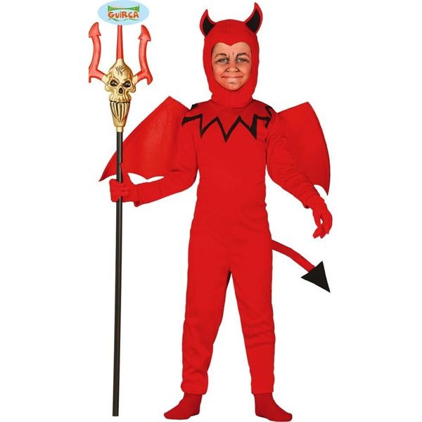 Demone Ali Cappuccio Coda Tuta Bambini Halloween Costume Diavolo Ruolo Fantasia Rosso Nero Divertimento Diabolico, Taglia: 128/134 Colore: Rosso-image