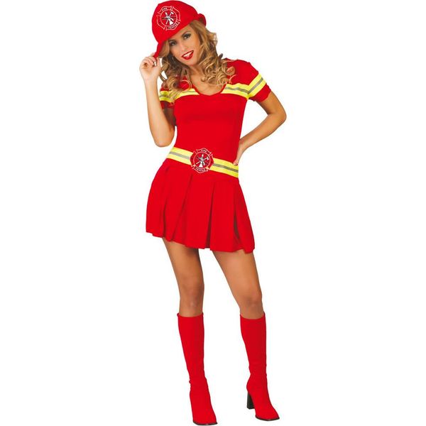Pompiere Eroina Carnevale Costume Glamour Vestirsi Carnevale Moda Rosso Design Cappelli Avventura Dimostrazioni Uniforme Guarda Donne Accessorio Costume, Taglia: 36 - 38 (S) Colore: Rosso-image