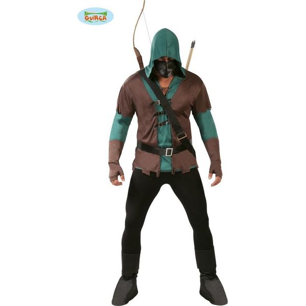 Supereroe Arciere Medievale Carnevale Figura Maschera Scuro Ranger Costume Fantasia Avventura, Taglia: 52 - 54 (L) Colore: Marrone-image