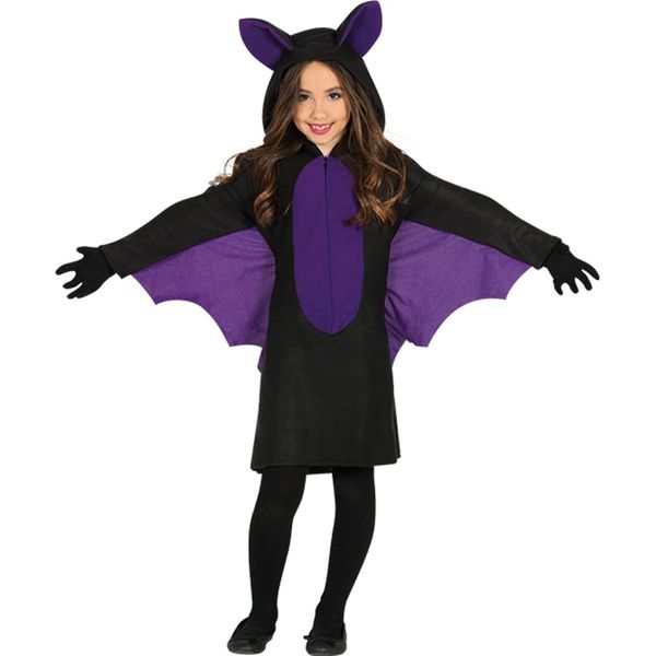 Vestito Di Halloween Da Pipistrello Con Cappuccio Nero Ali Viola Costume Animale Carino Per Bambini Festa Di Halloween, Dimensioni: 98/104 Colore: Nero-image