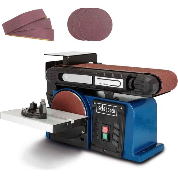 Levigatrice A Nastro E A Disco Scheppach BTS900 Con 6 Accessori | Levigatrice 370W | 230V | 2850 Min-1 | Disco Abrasivo Ø 150Mm | Levigatrice A Nastro-image