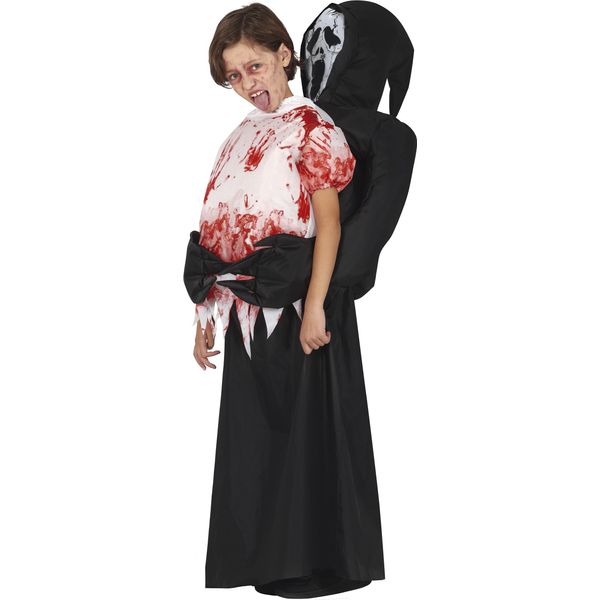 Halloween Ghost Costume Mantello Sangue Masquerade Bambini Tunica Spaventoso Party Outfit Spaventoso Horror Maschera Tuta Ombra Incubi Spaventosi Costume Carnevale, Taglia: 128/134 Colore: Nero-image