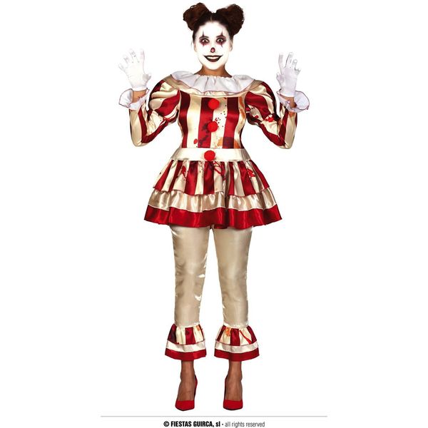 Costume Di Halloween Da Clown Per Adulti Clown Dell'orrore Aspetto Spaventoso Festa Di Carnevale Sanguinoso Inquietante Spettacoli Horror Masquerade Circo, Taglia: 36 - 38 (S) Colore: Beige-image