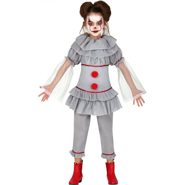 Clown Horror Halloween Costume Bambini Vintage Circo Spaventoso Festa Grigio Rosso, Taglia: 140/146 Colore: Bianco-image