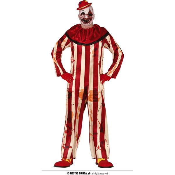 Clown Figura Raccapricciante Halloween Horror Rosso Sangue Bianco Spaventoso Brivido Costume Spavento Masquerade Incubo Tenebre Circo Turbolento, Taglia: 48 - 50 (M) Colore: Beige-image