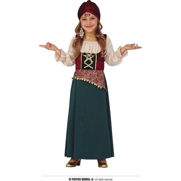 Costume Da Cartomante Halloween Bambini Turbante Magico Gioco Figure Oracolo Vestito Carnevale Chiaroveggenza Festa Avventura Fantasia Divertimento, Taglia: 140/146 Colore: Verde-image
