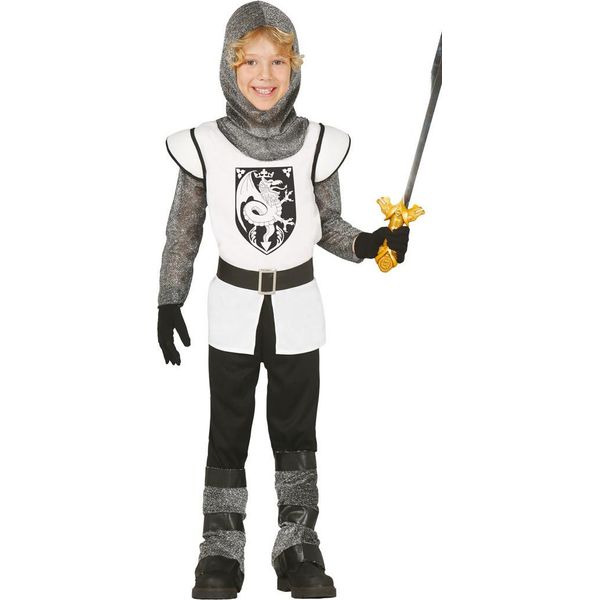 Costume Da Cavaliere Guerriero Medievale Indumento Elmo Nero Bianco Drago Carnevale Storico Avventura Indumento Epico Gioco Di Ruolo Fantasy, Taglia: 14 - 16 Anni Colore: Bianco-image