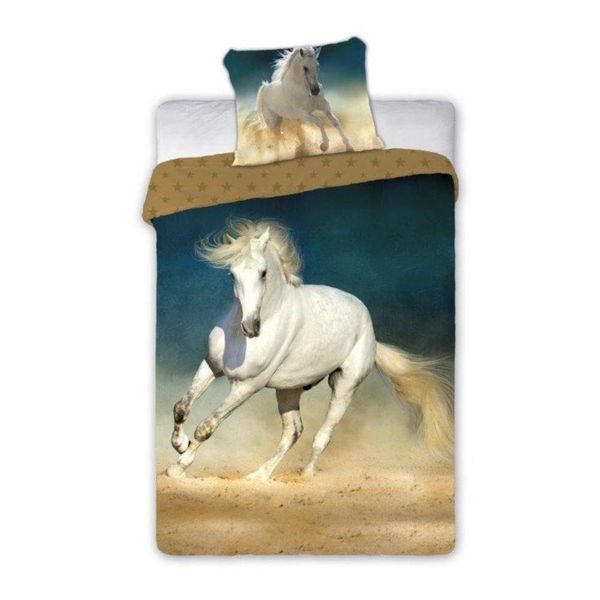 Faro Biancheria Da Letto In Cotone 140X200 Cavallo Bianco Al Galoppo Cavalli 001 Federa Per Ragazzi 70X90-image