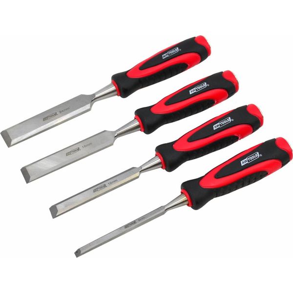 Awtools Set Di Scalpelli Con Impugnature In Plastica 4 Pezzi 6/12/18/24 Mm-image