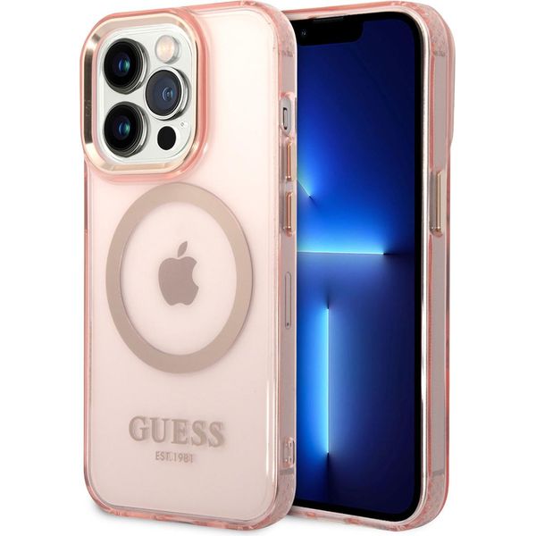 Guess Guhmp14Lhtcmp Custodia Rigida Per Iphone 14 Pro 6.1 Rosa/Rosa Profilo Oro Traslucido Magsafe-image