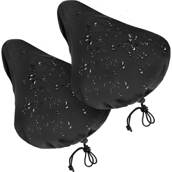 Inf Coprisella Impermeabile In Confezione Da 2 Con Coulisse / Copertura Antipioggia Per Sella Della Bicicletta Nero-image