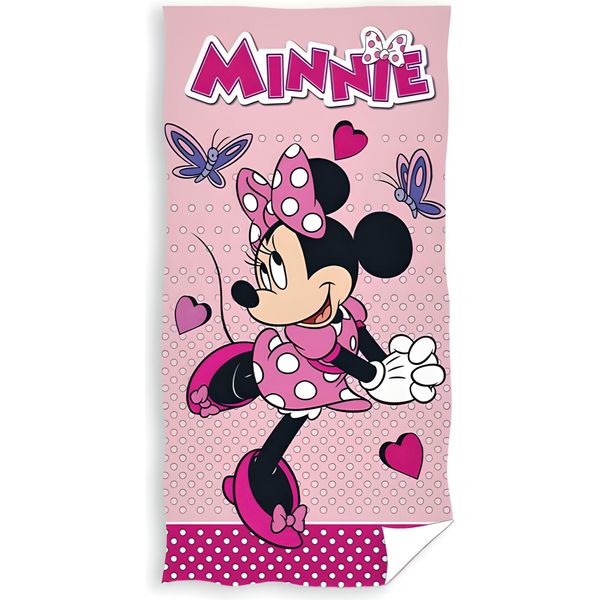 Carbotex Asciugamano Baby 70X140 Minnie Mouse Rosa Cotone Spiaggia C24-image
